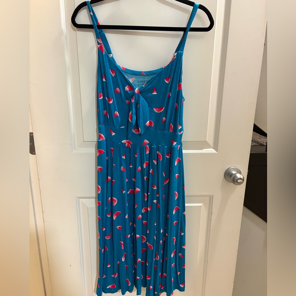 Torrid Blue Watermelon Print Tie-Front Cami Dress with Pockets Size L